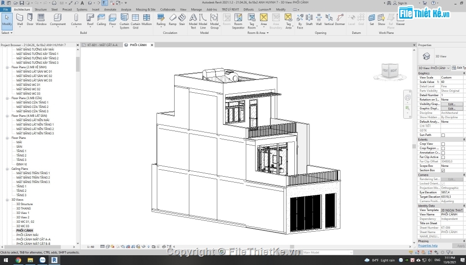 Bản vẽ revit nhà phố,nhà phố 2.5 tầng revit,bản vẽ nhà phố revit